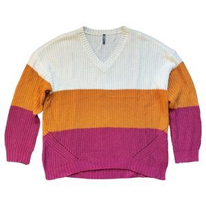 Curated By Instant Message Womens XL Knit Sweater Long Sleeve Pink Gold White